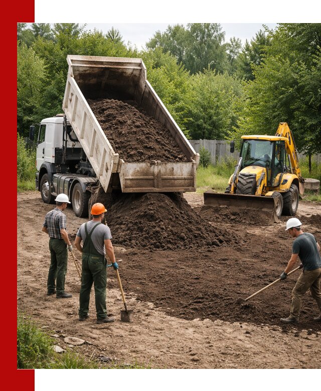 Доставка и укладка грунта для выравнивания участка в Славгороде