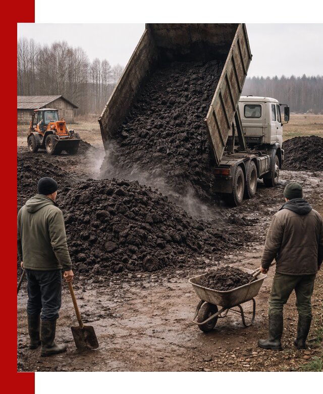 Доставка низинного торфа с разгрузкой и доставкой в Славгороде