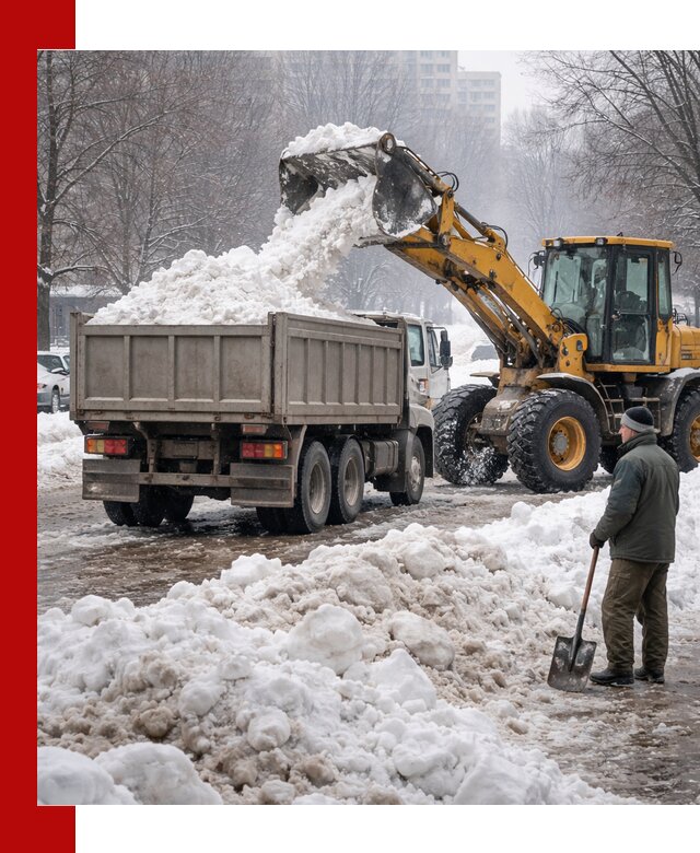 Вывоз снега грузовой техникой в Славгороде оперативно и чисто